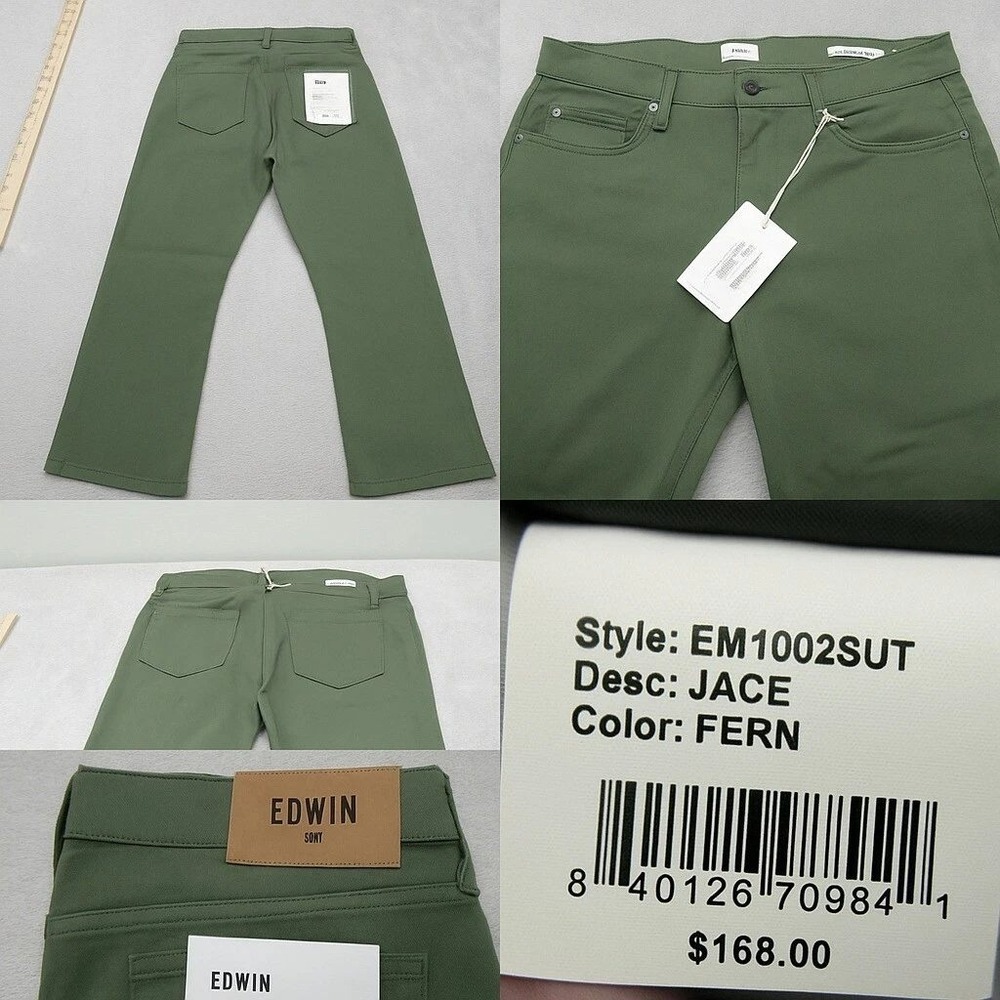 Edwin Pants Men 30x33 Fern Green Wicking Thermal Flex Straight USA Made $168 NEW